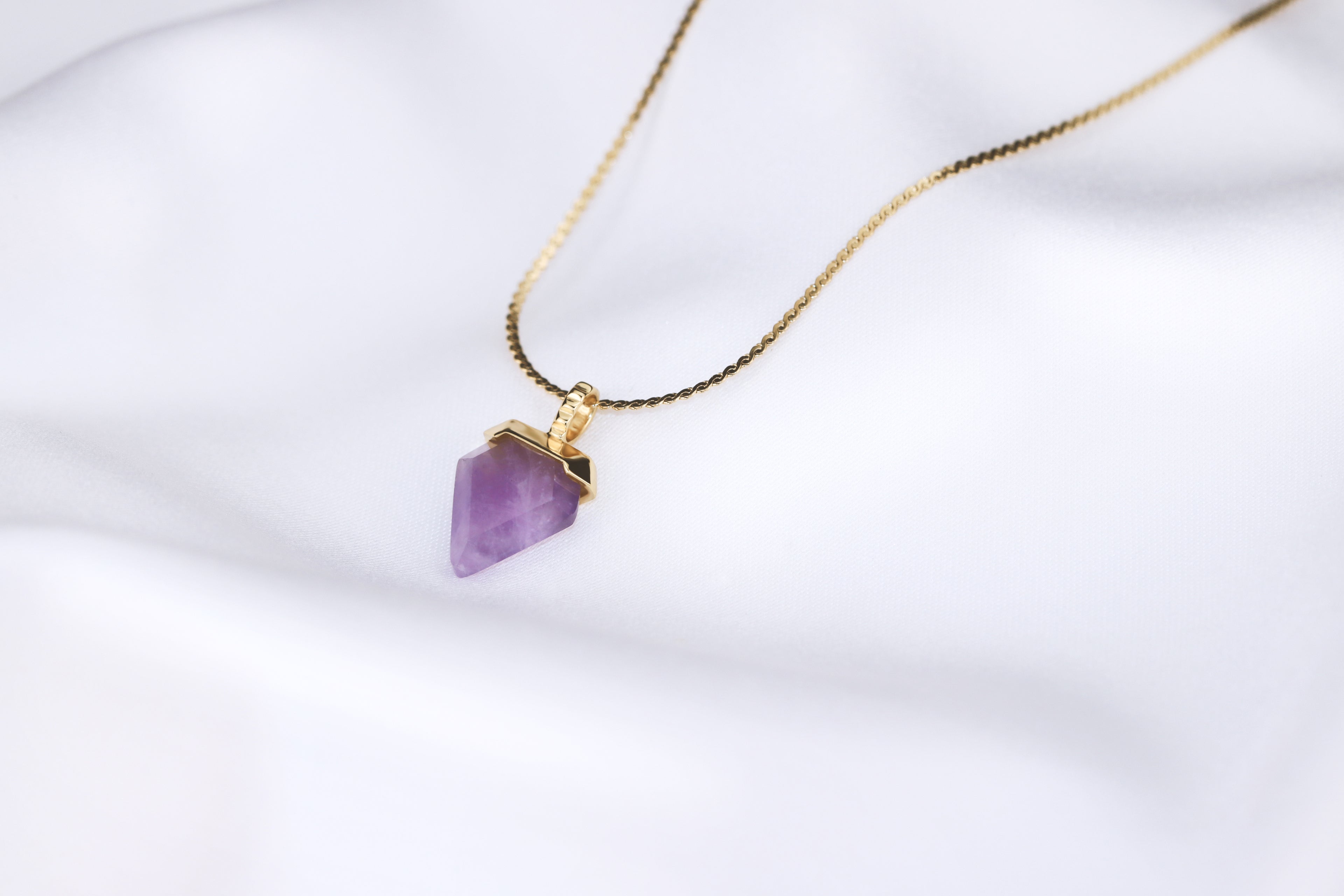 inverted triangle amethyst gold necklace