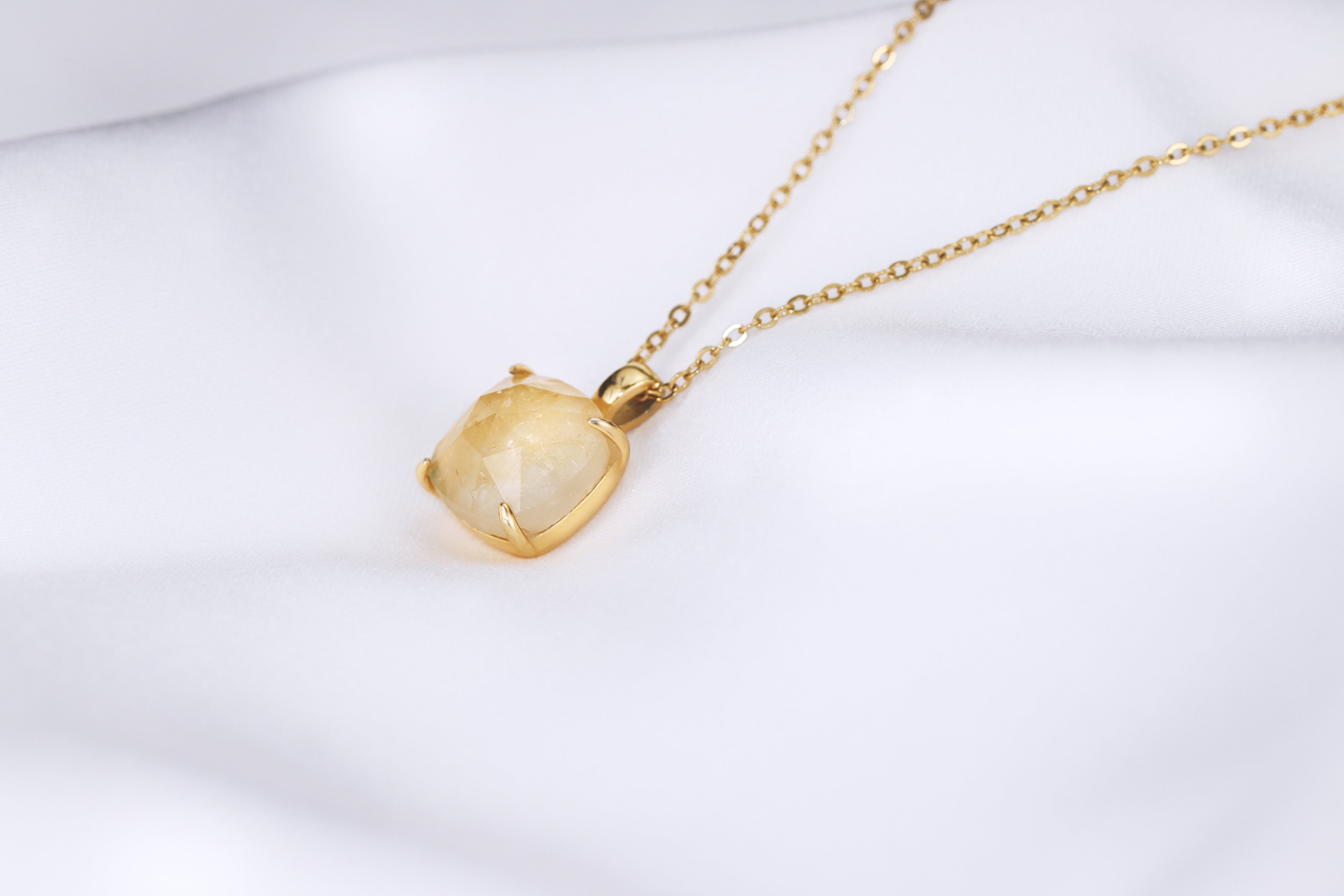 square citrine necklace - gold