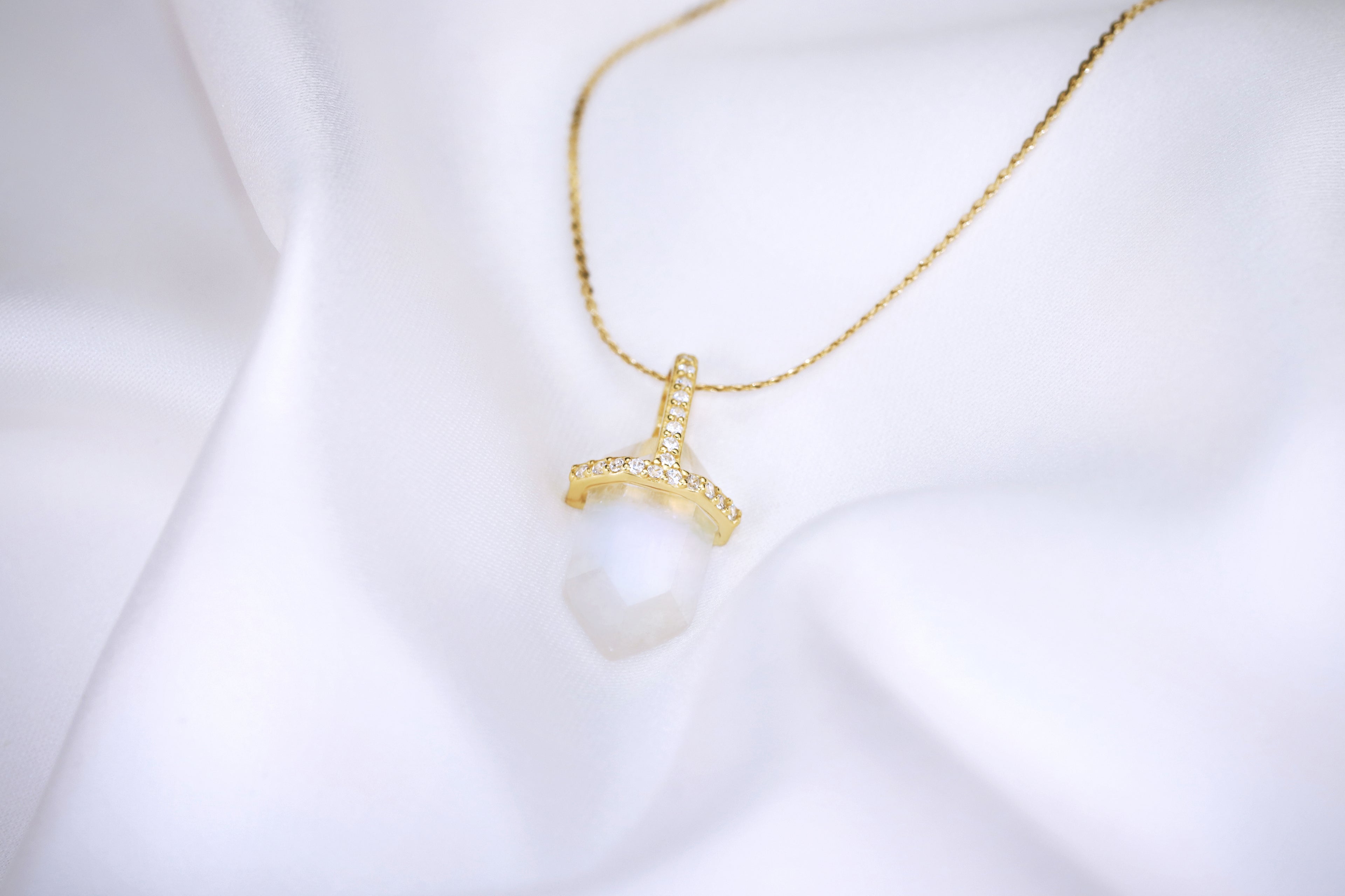 hexagon moonstone necklace - gold