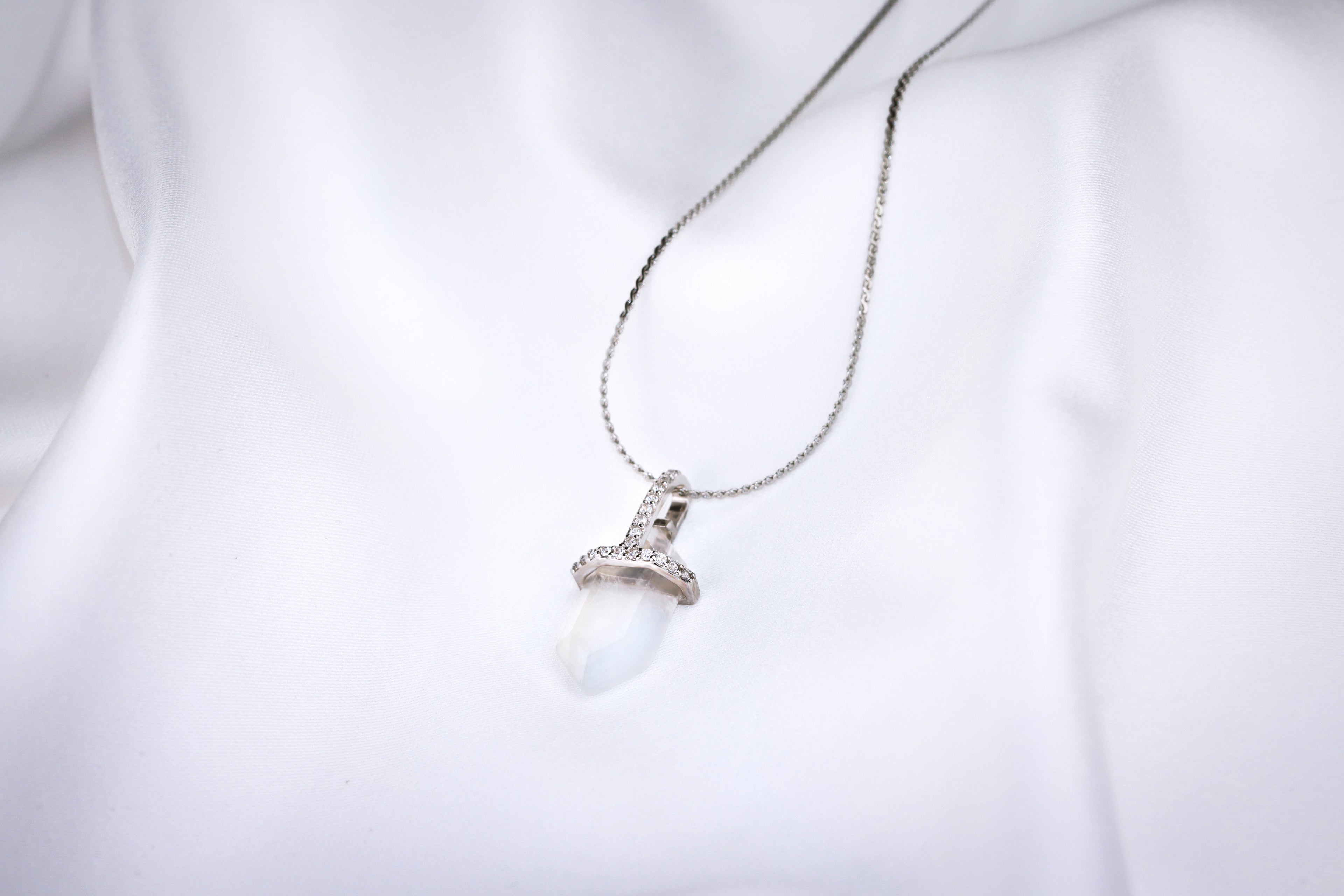 hexagon moonstone necklace - silver
