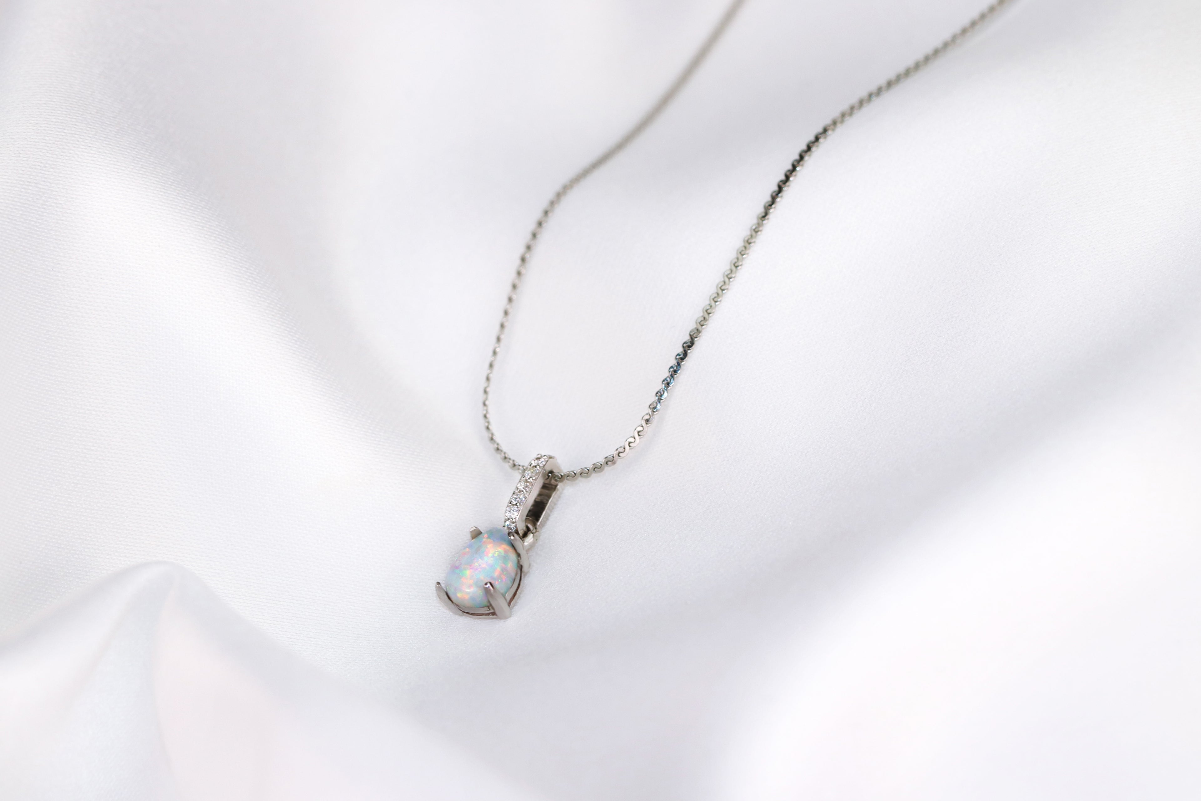 teardrop opal necklace - silver