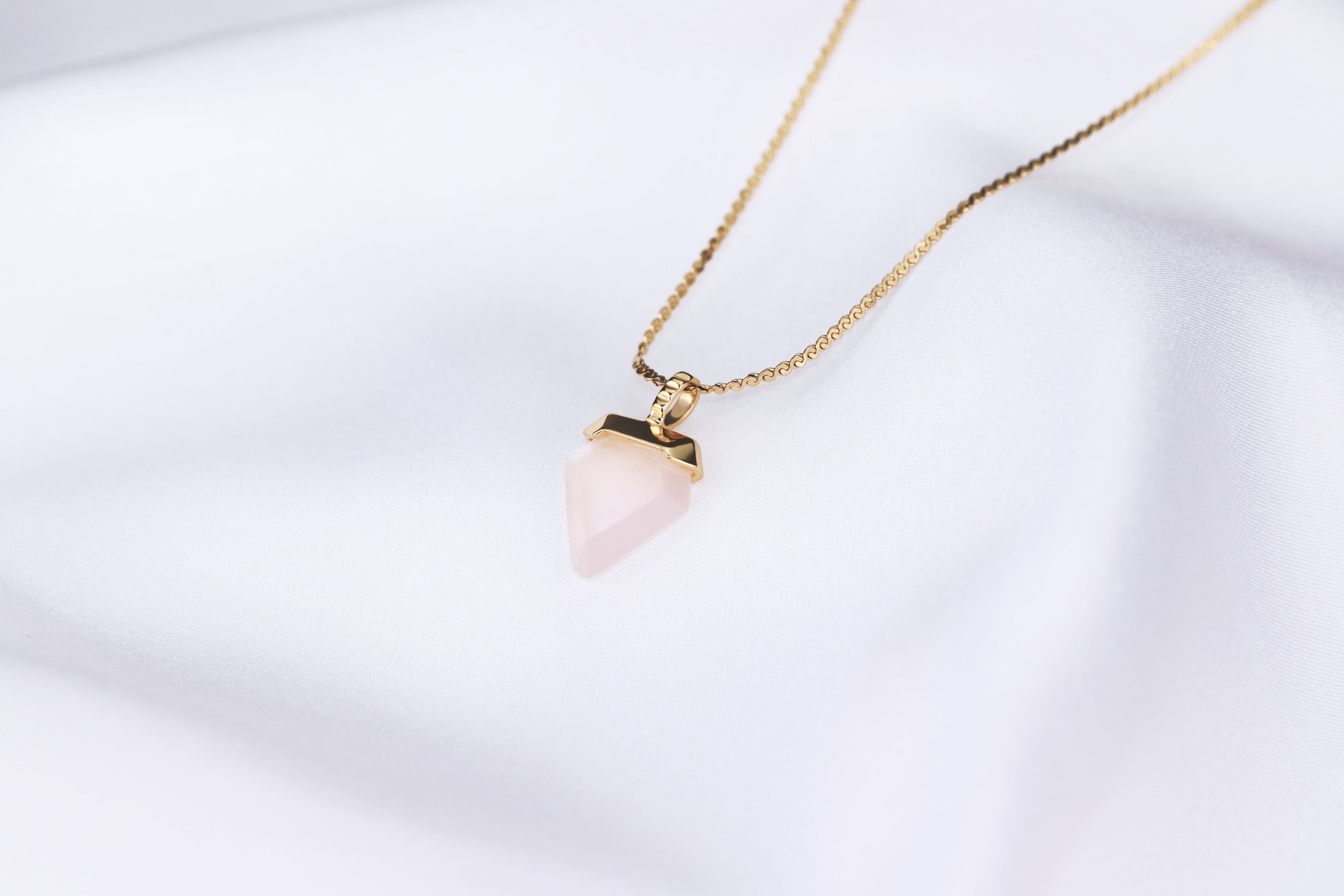 inverted triangle rose quartz gold necklace