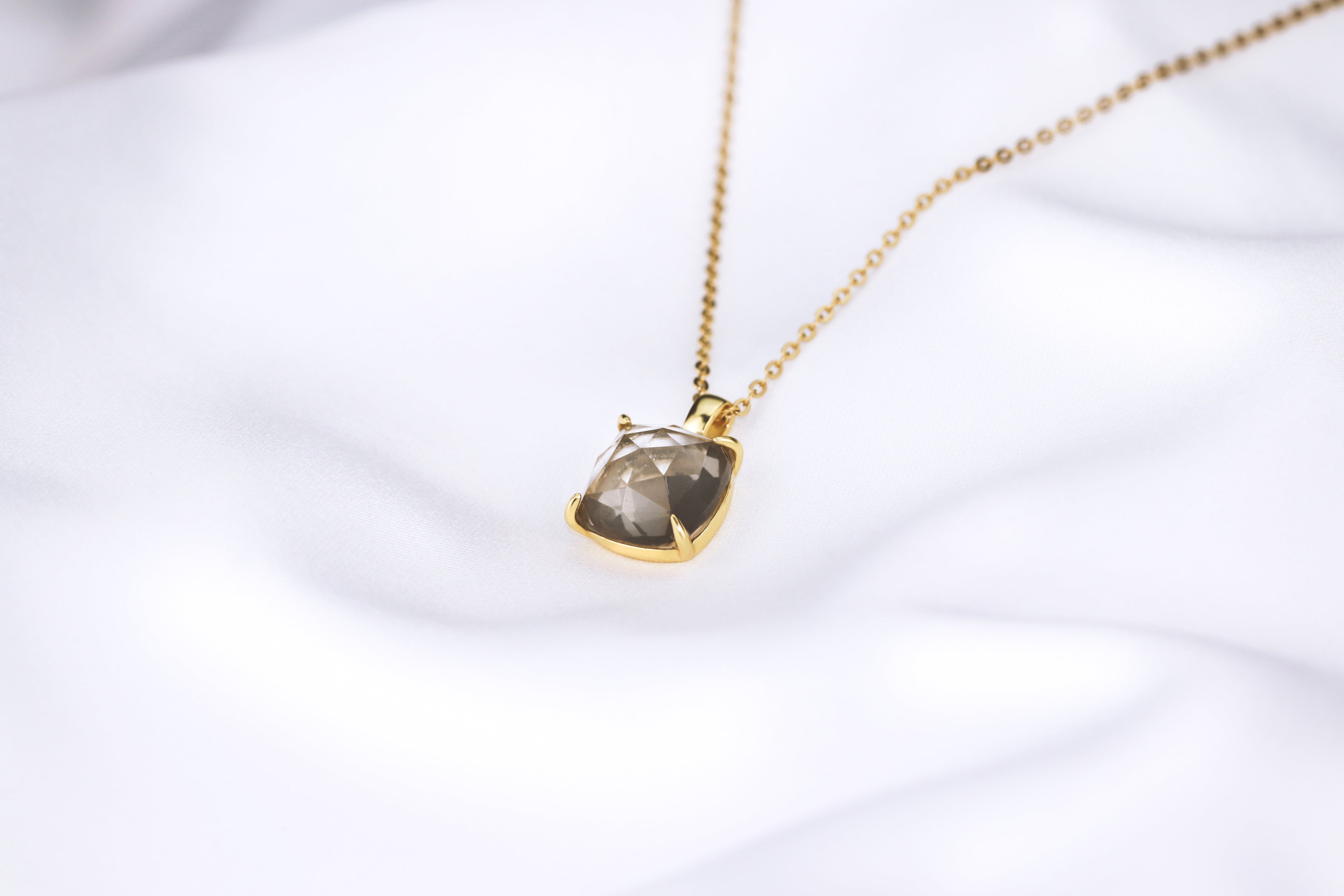 square smoky quartz necklace - gold