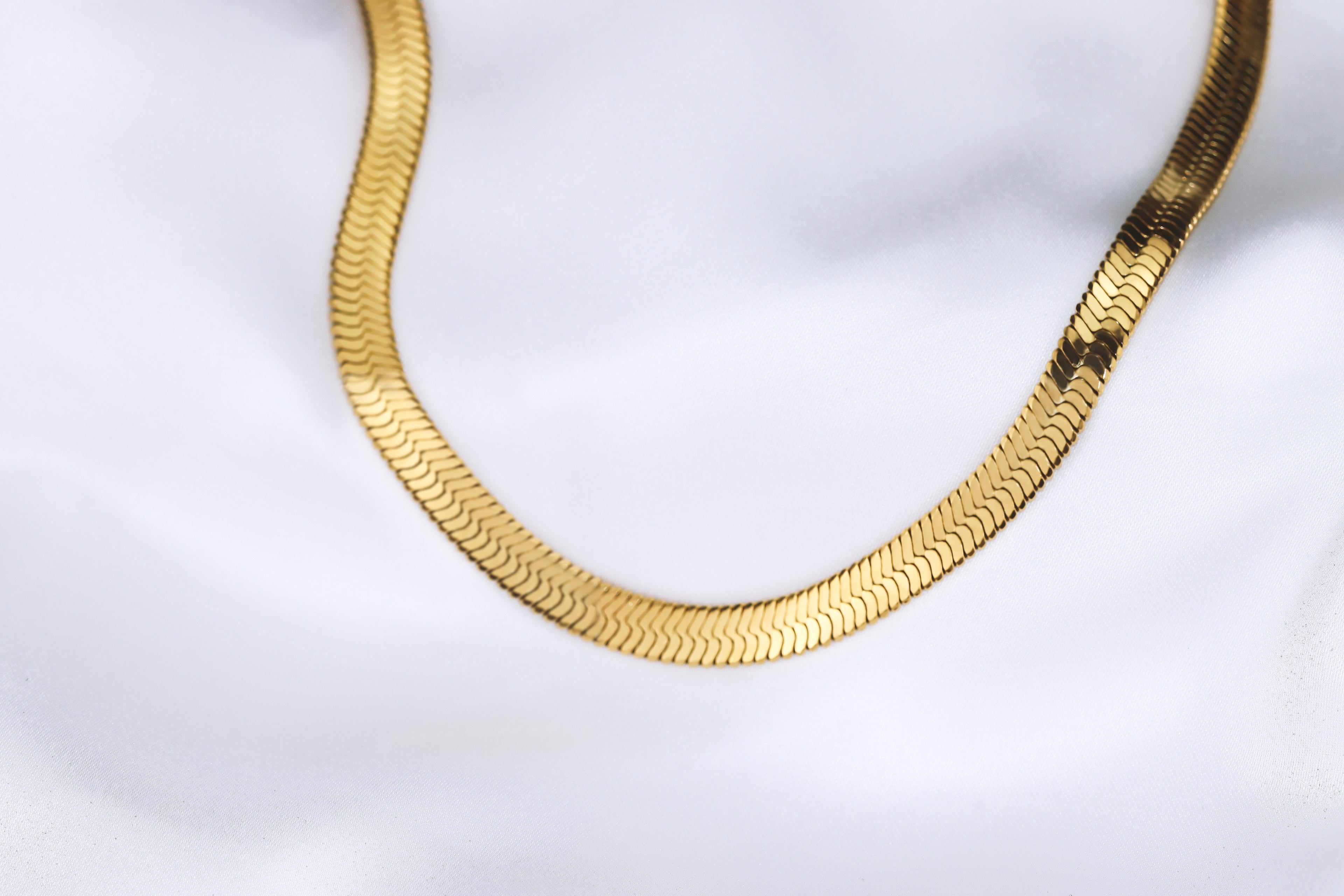 herringbone snake chain necklace - gold