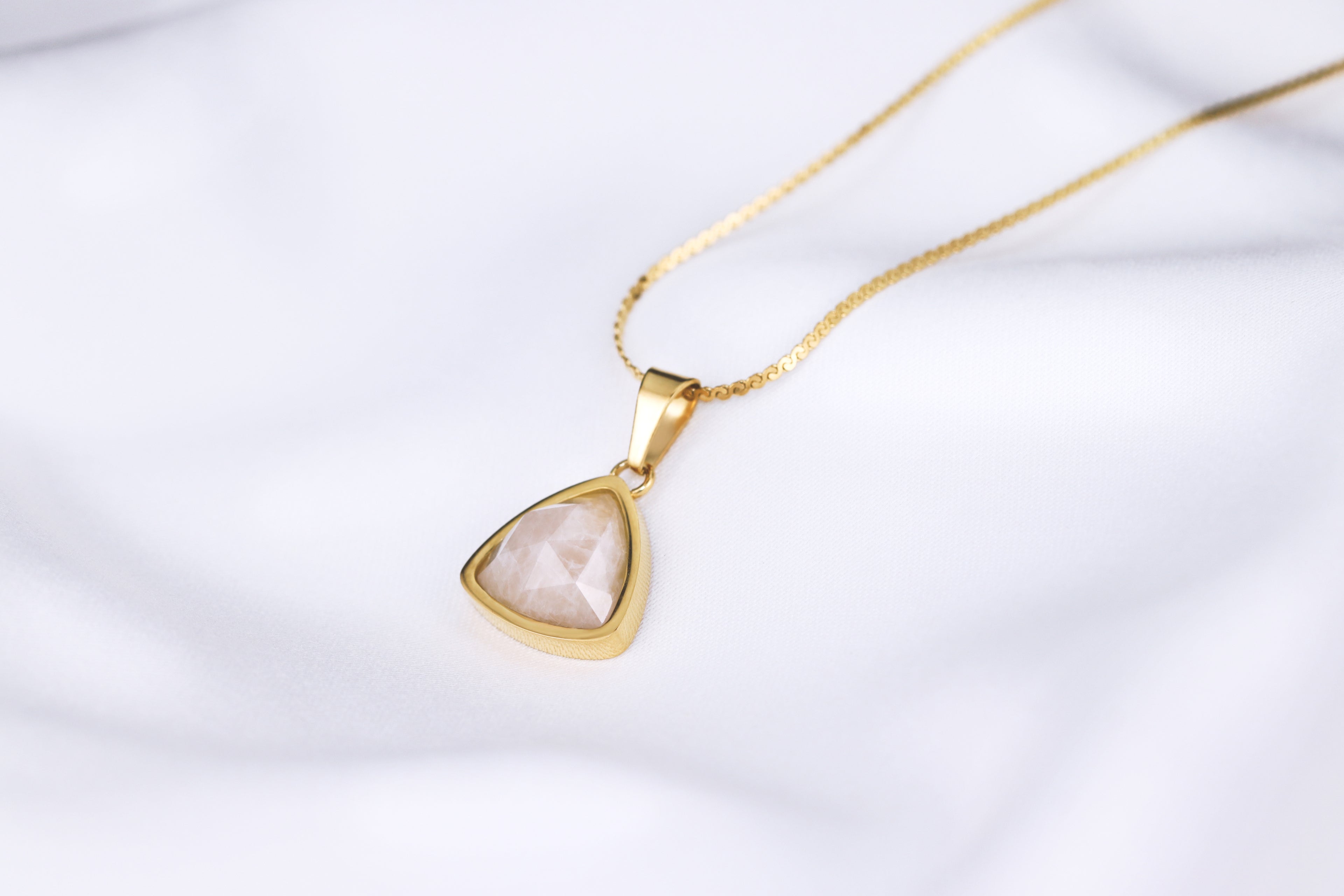 triangle rose quartz necklace - gold