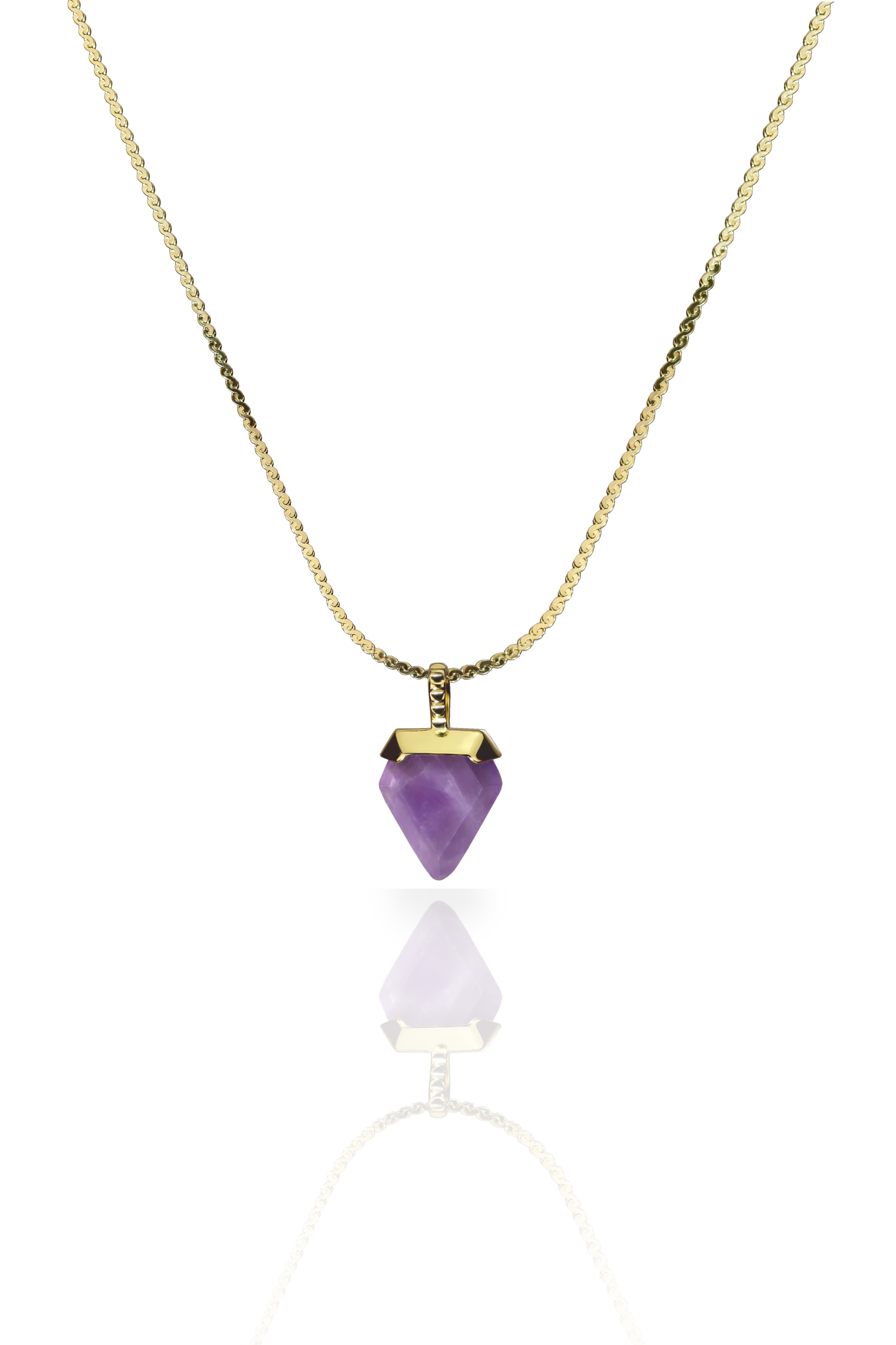 inverted triangle amethyst gold necklace