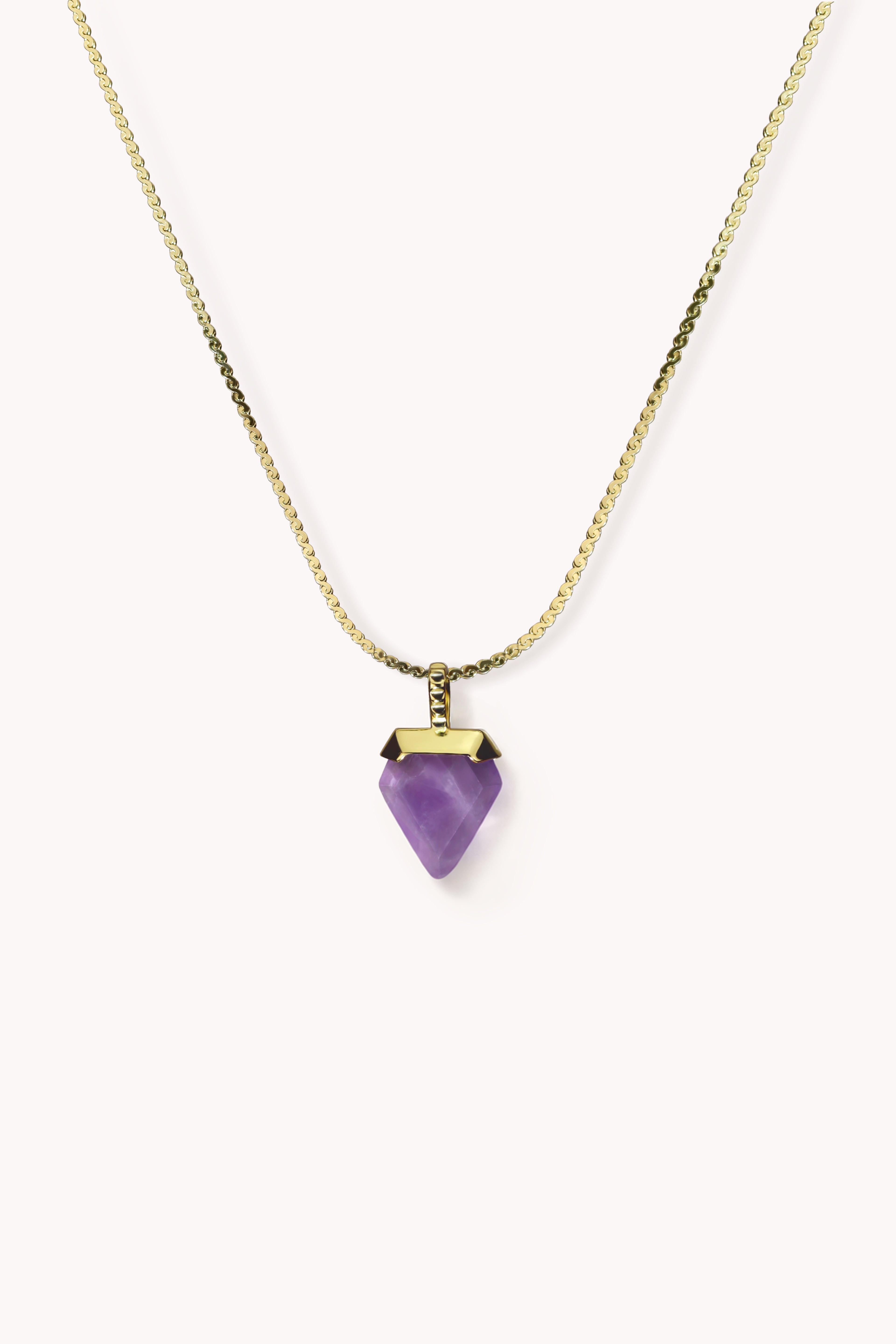 inverted triangle amethyst gold necklace