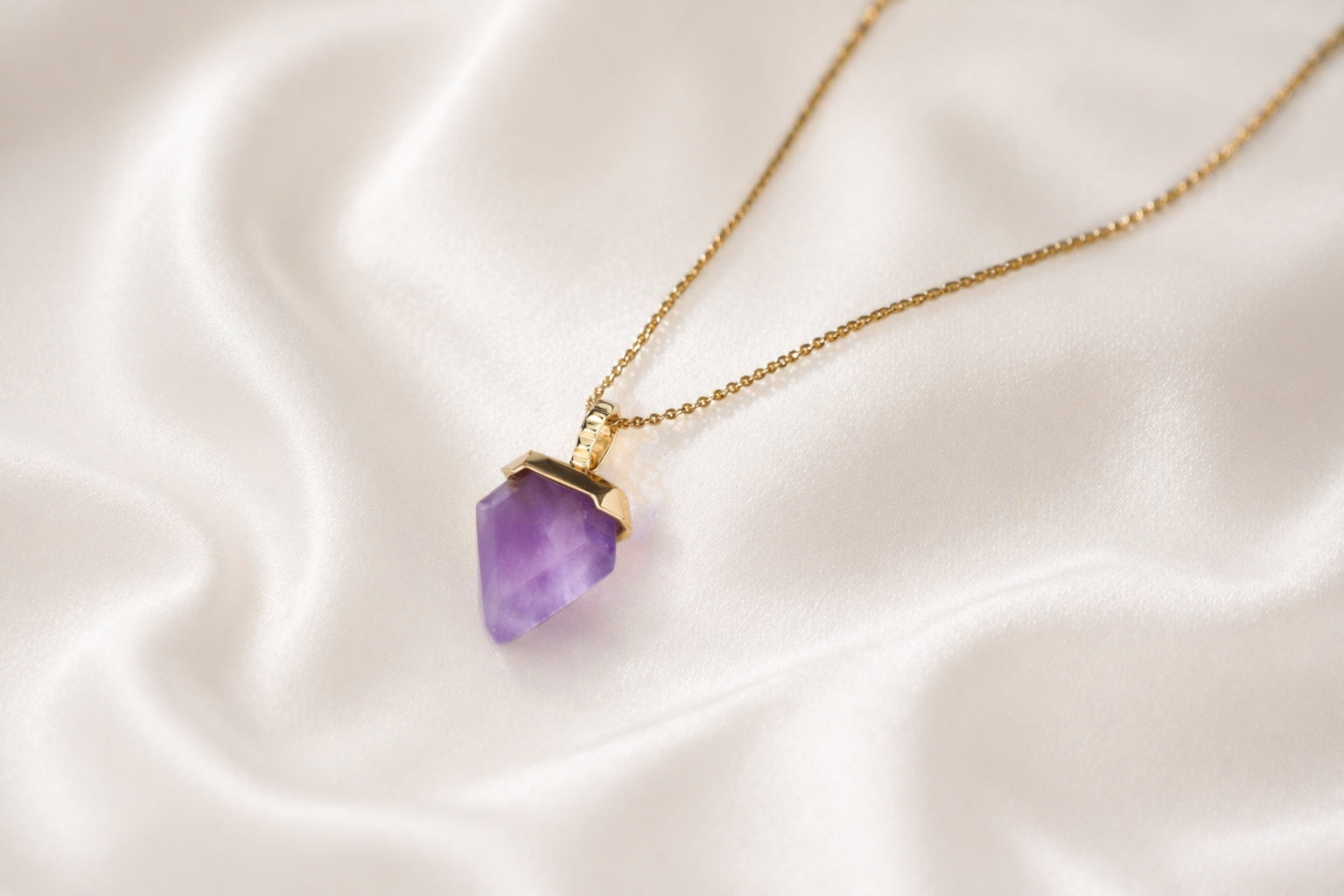 inverted triangle amethyst gold necklace