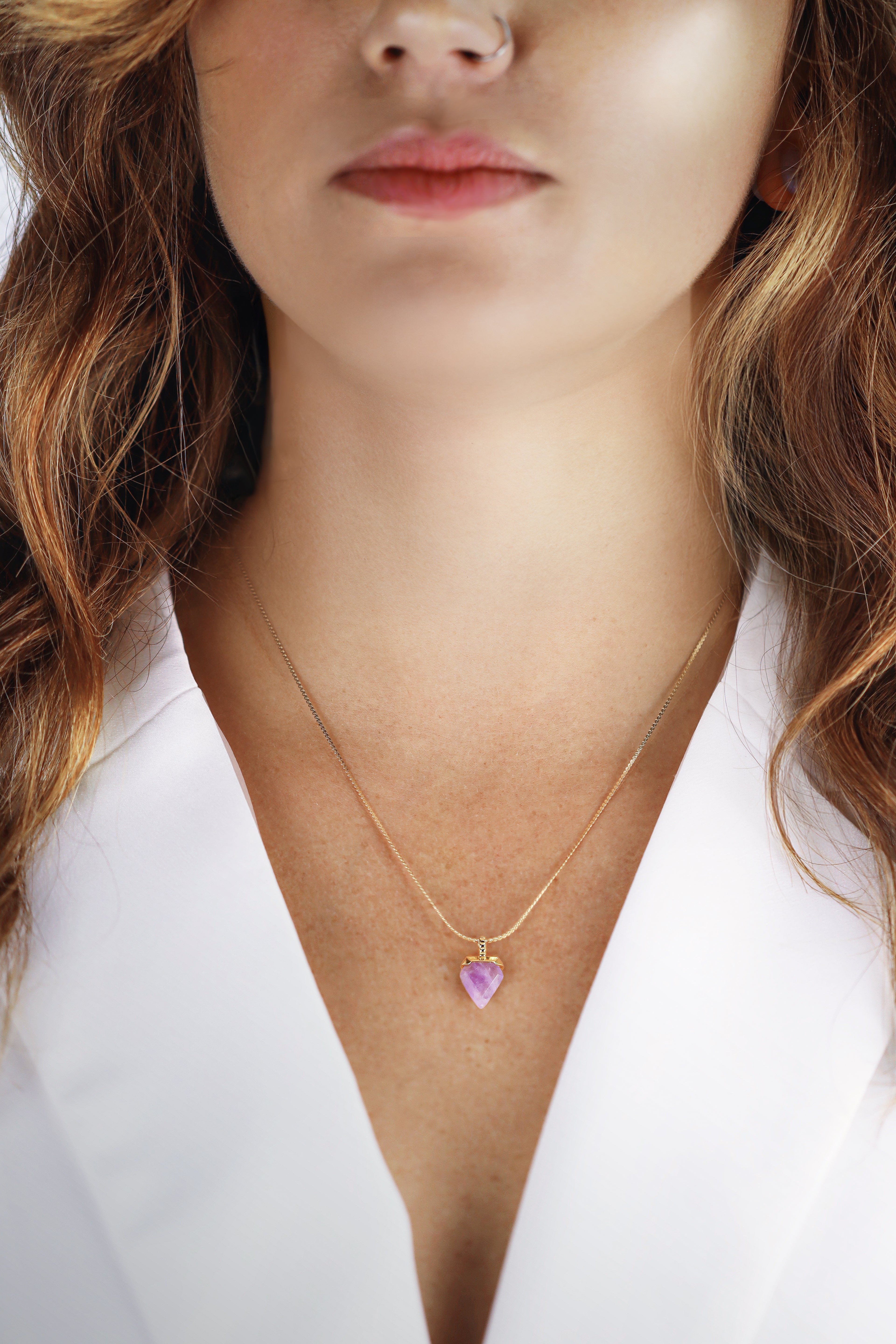 inverted triangle amethyst gold necklace