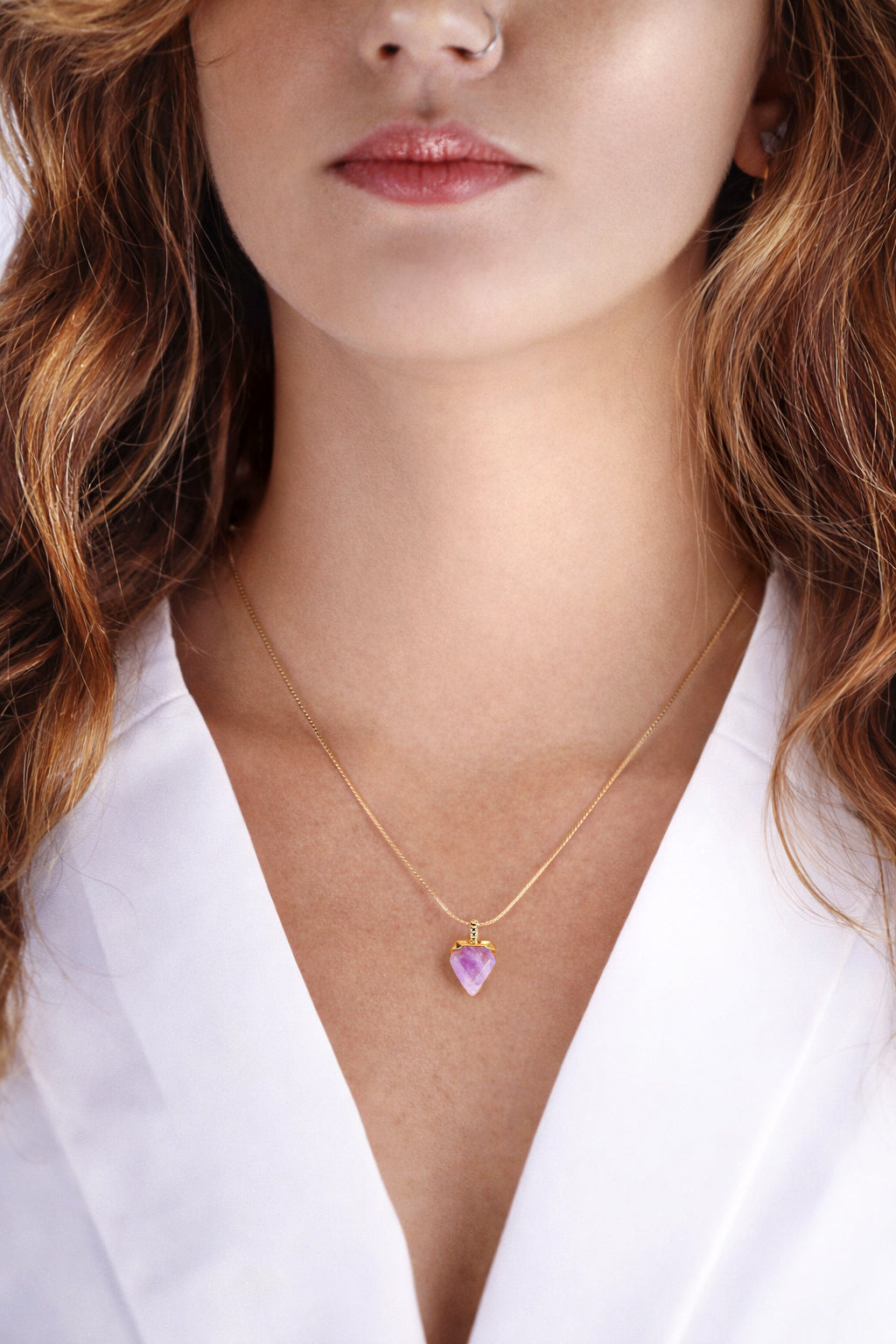 inverted triangle amethyst gold necklace