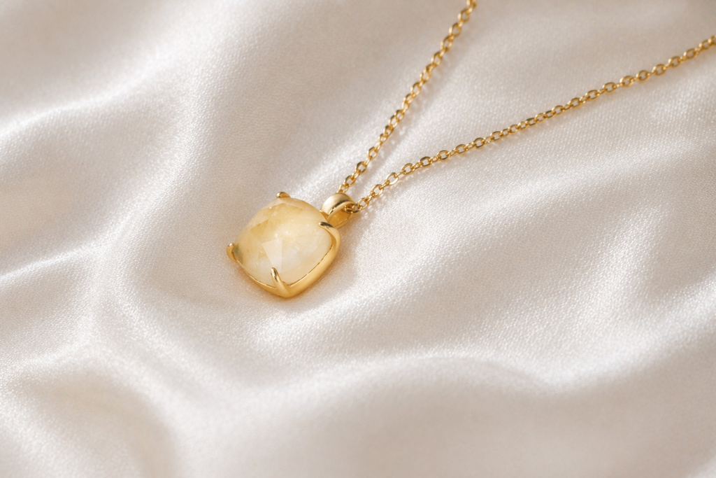 square citrine necklace · gold