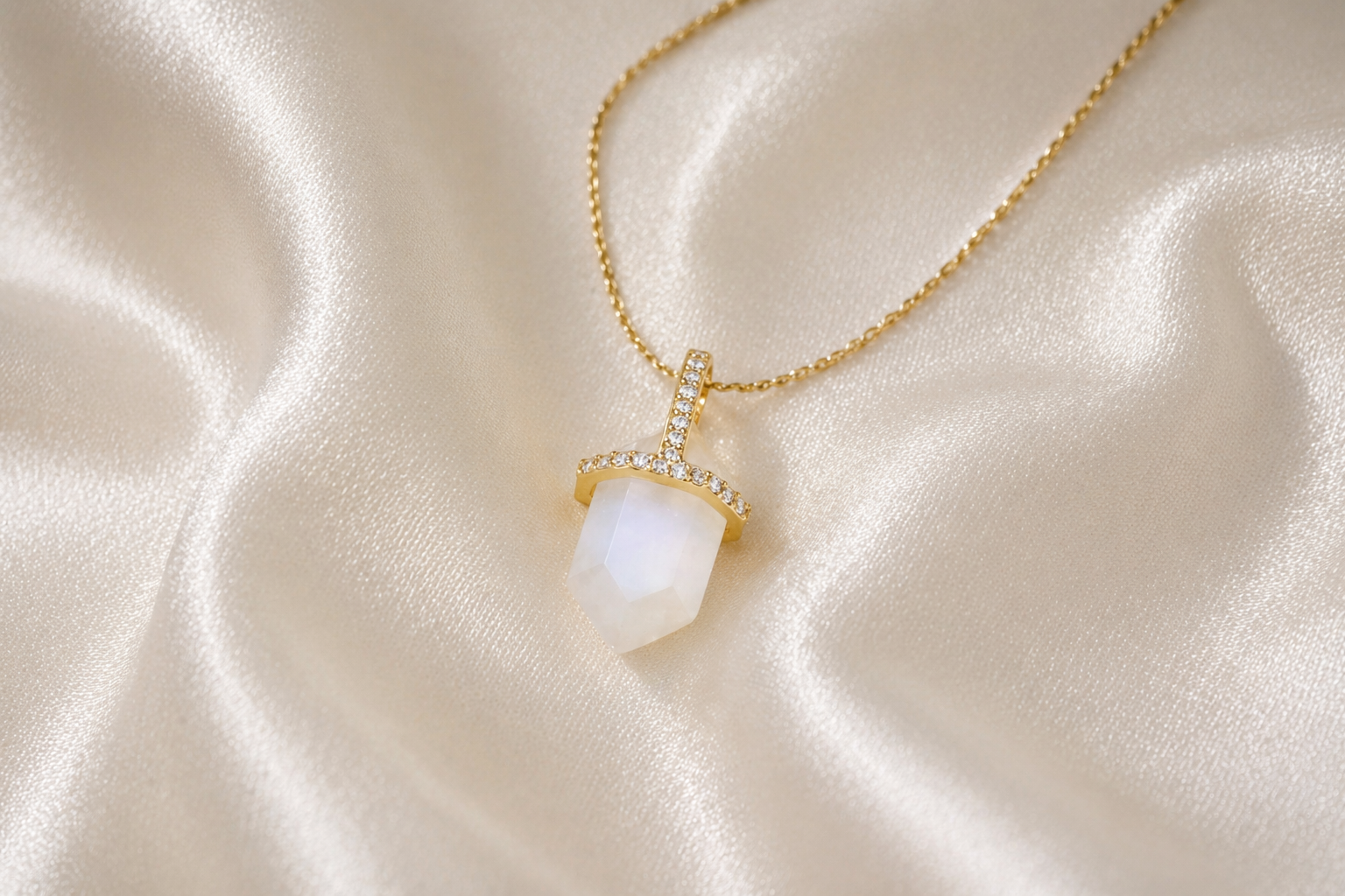 hexagon moonstone necklace · gold