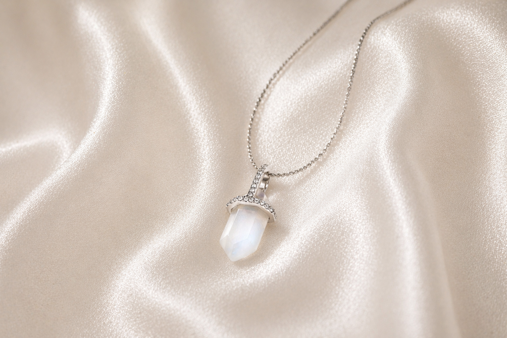 hexagon moonstone necklace · silver