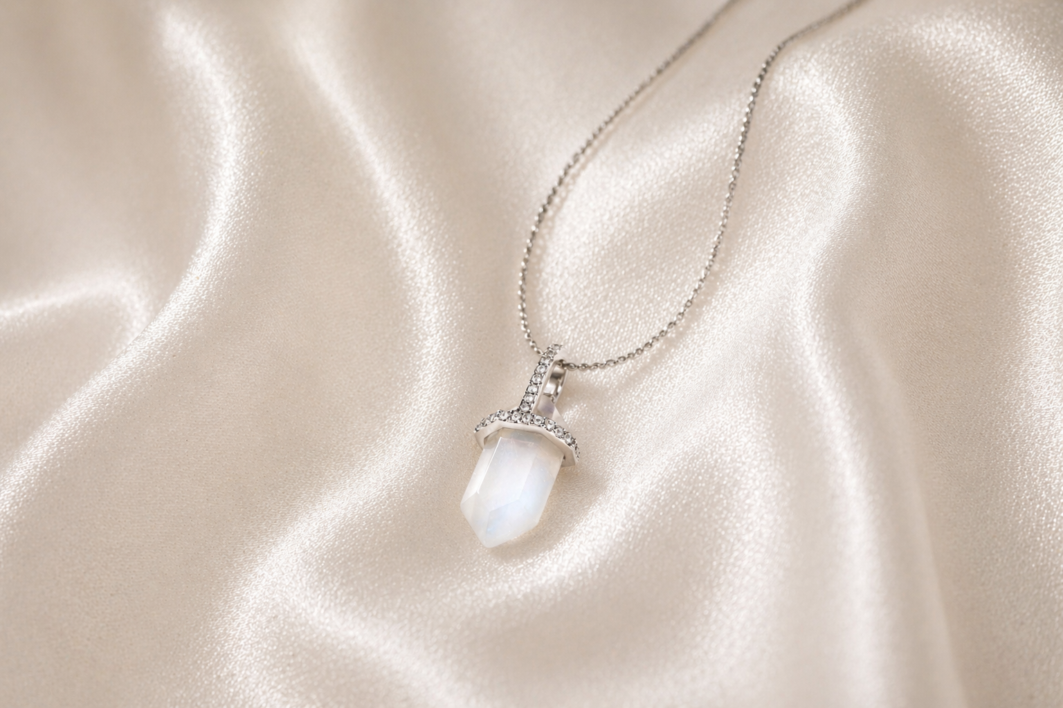 hexagon moonstone necklace · silver