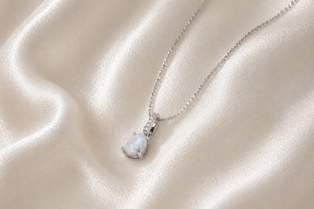 teardrop opal necklace · silver