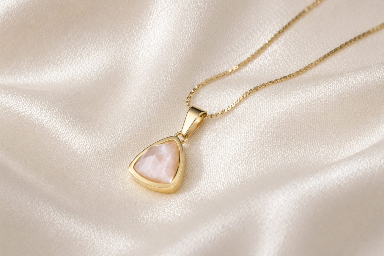 triangle rose quartz necklace · gold