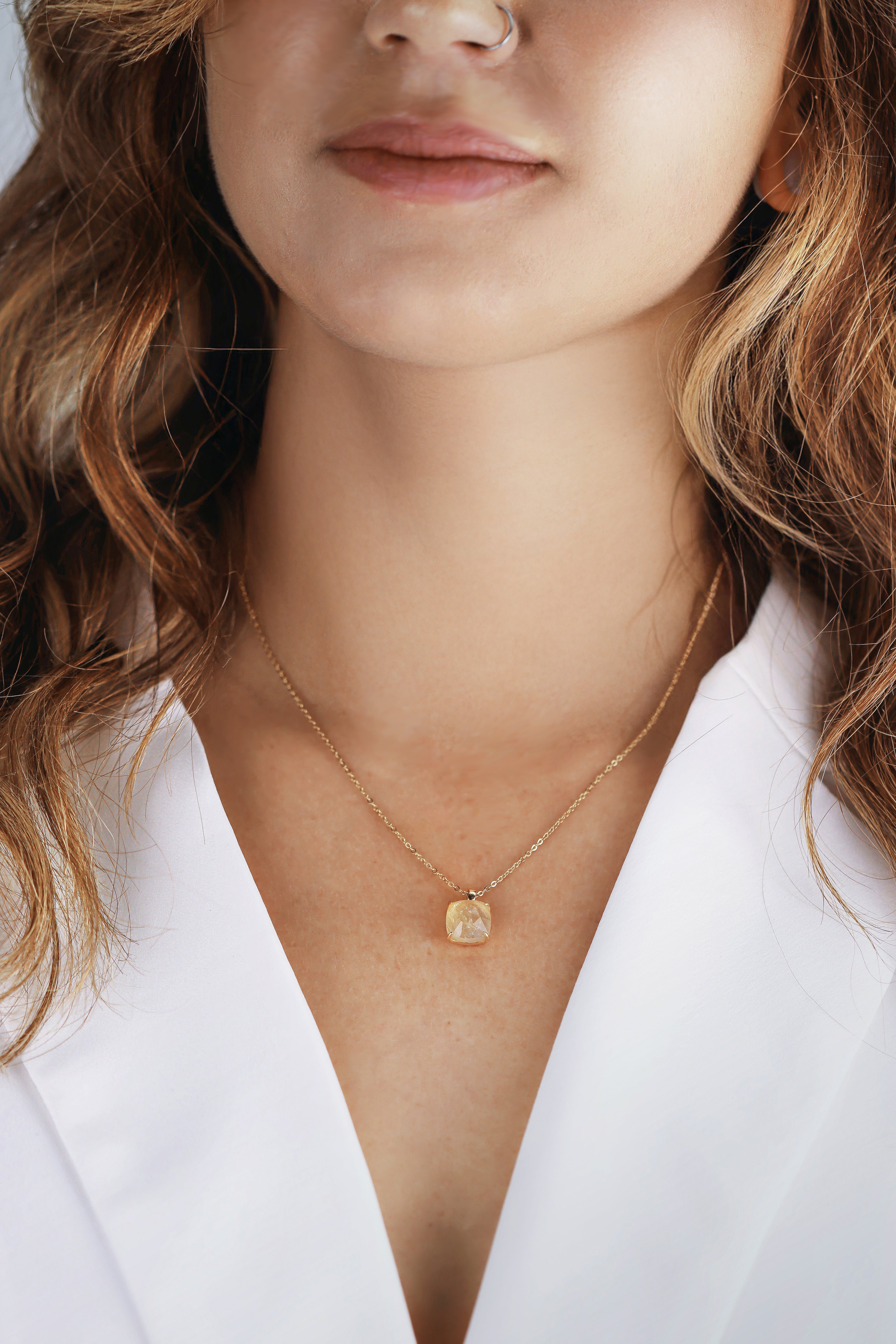 square citrine necklace - gold