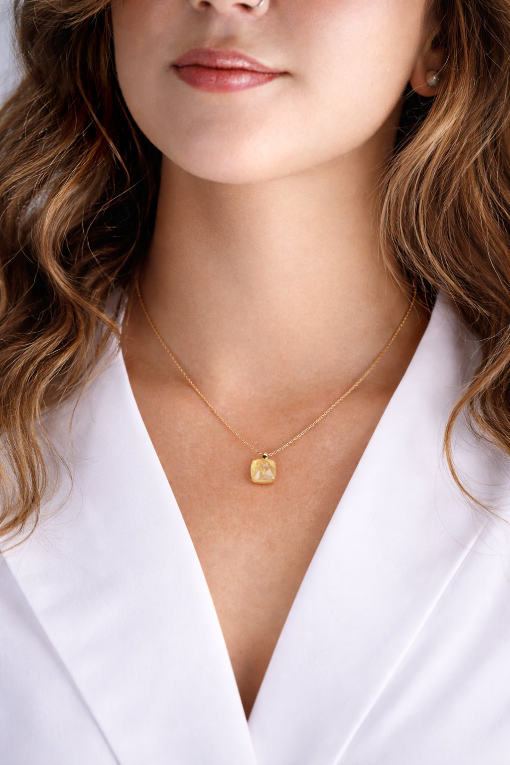 square citrine necklace · gold