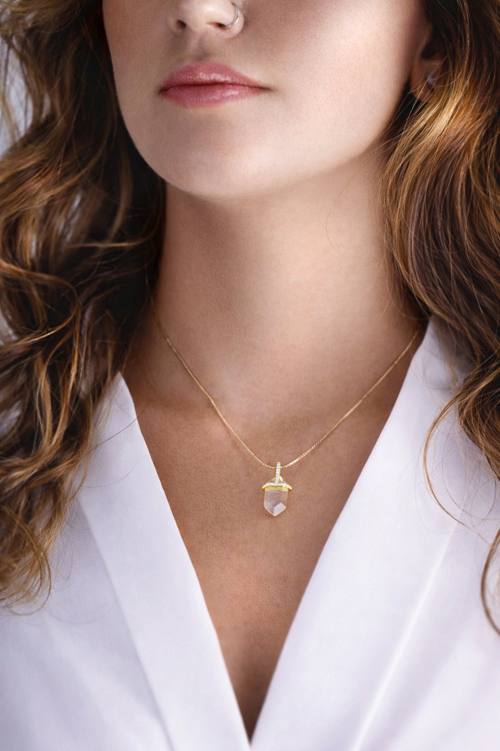 hexagon moonstone necklace · gold