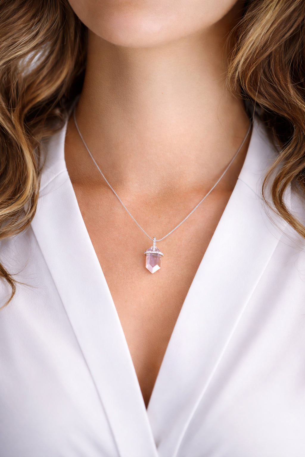 hexagon moonstone necklace · silver