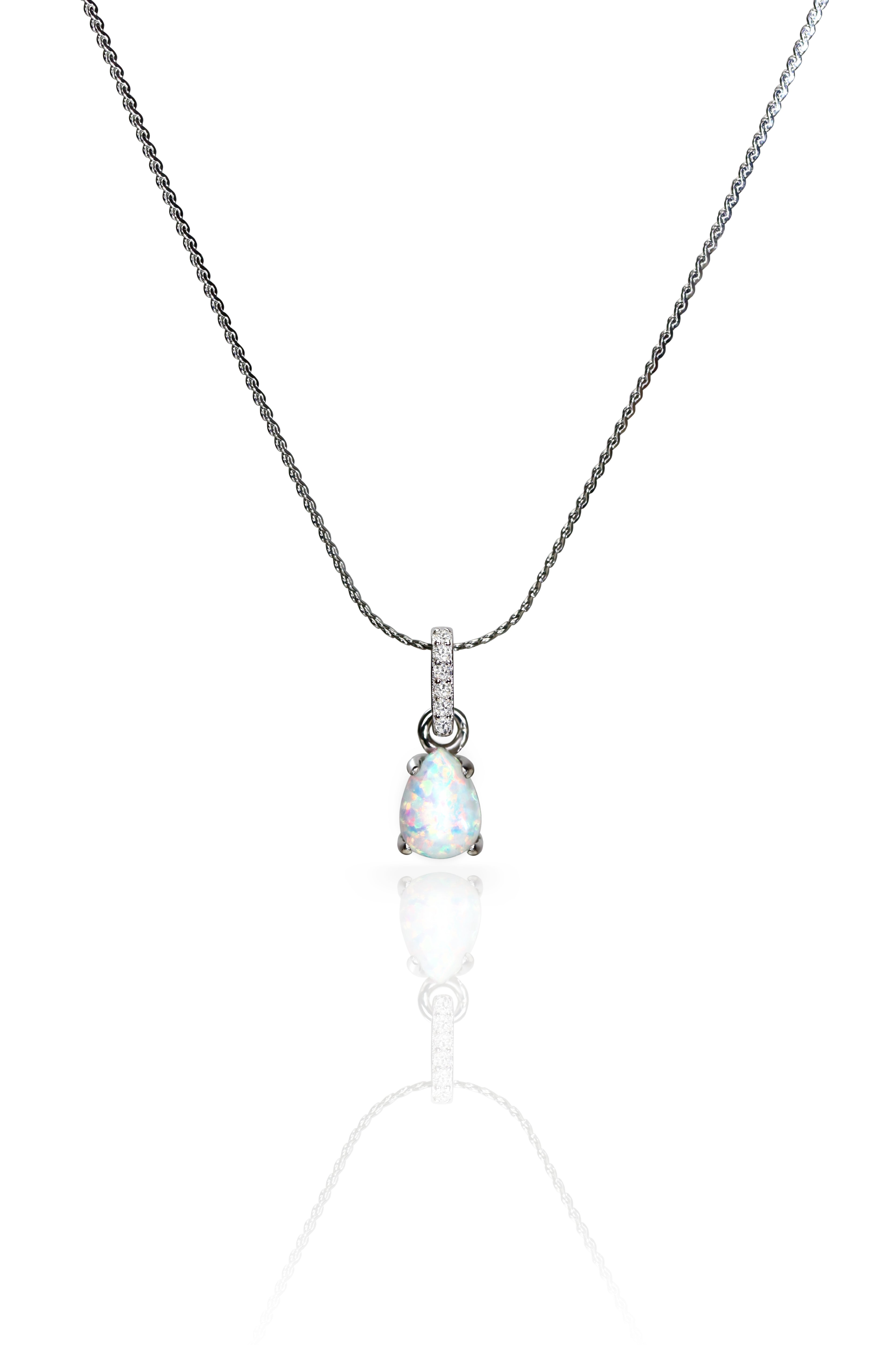 teardrop opal necklace - silver
