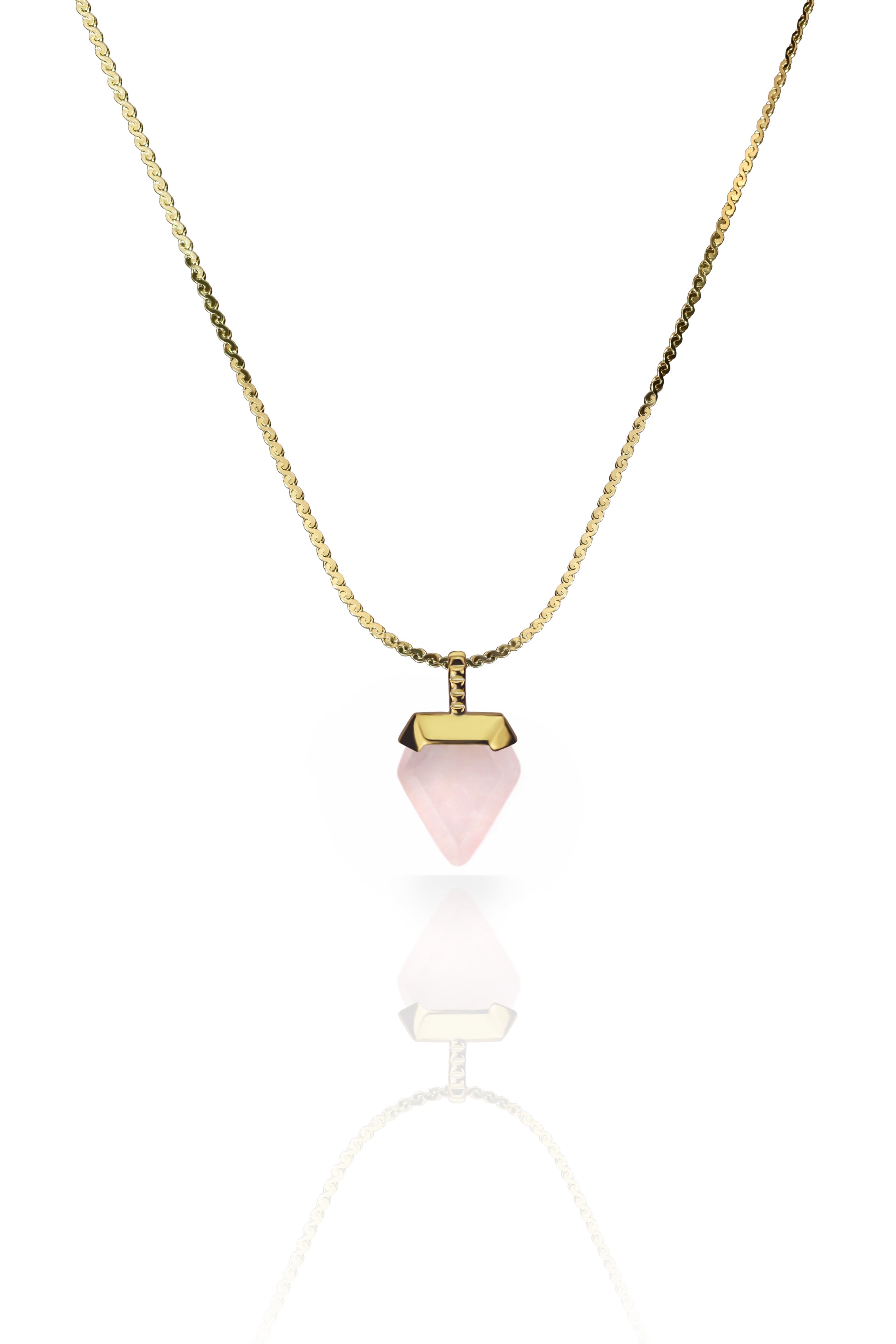 inverted triangle rose quartz gold necklace