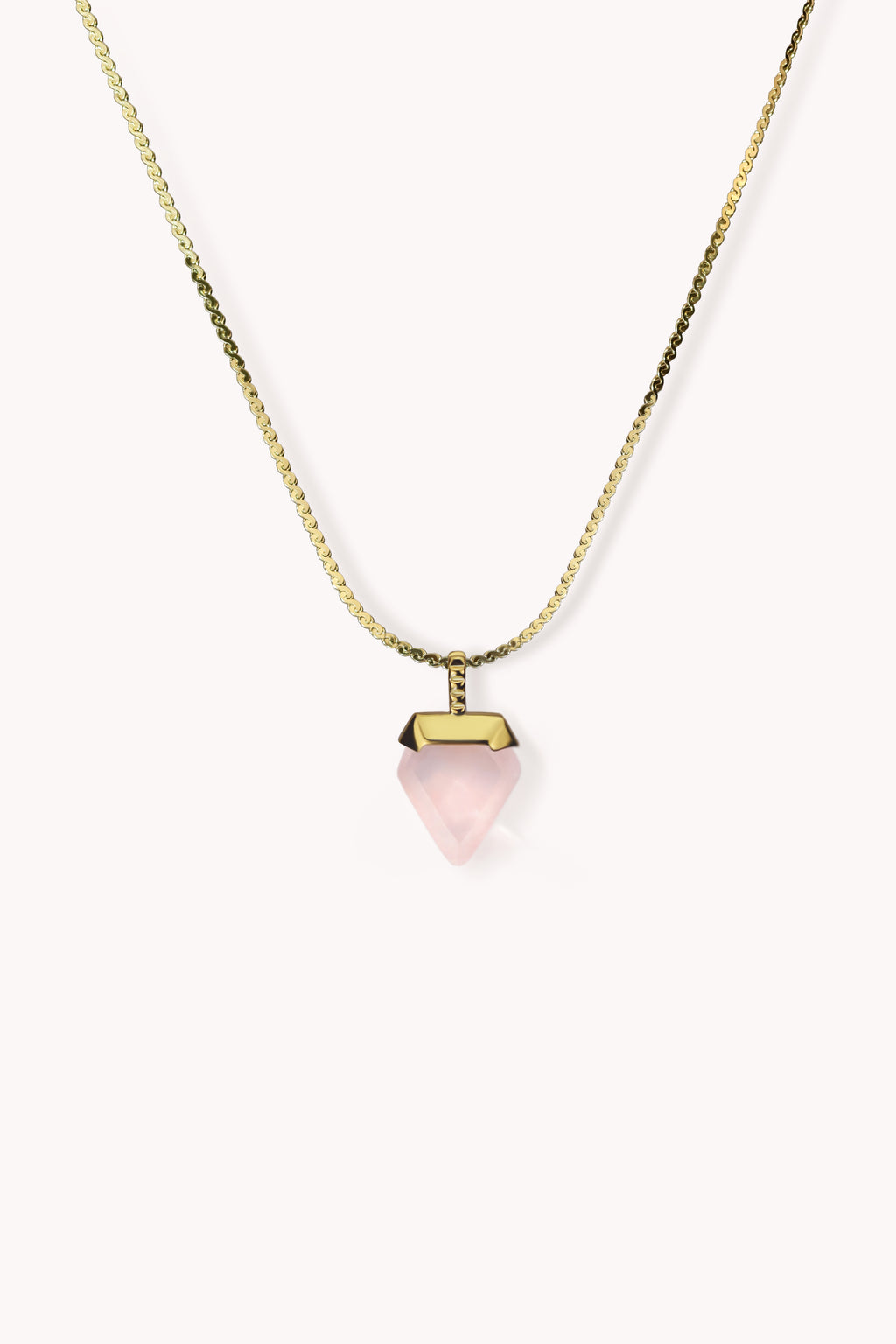 inverted triangle rose quartz gold necklace