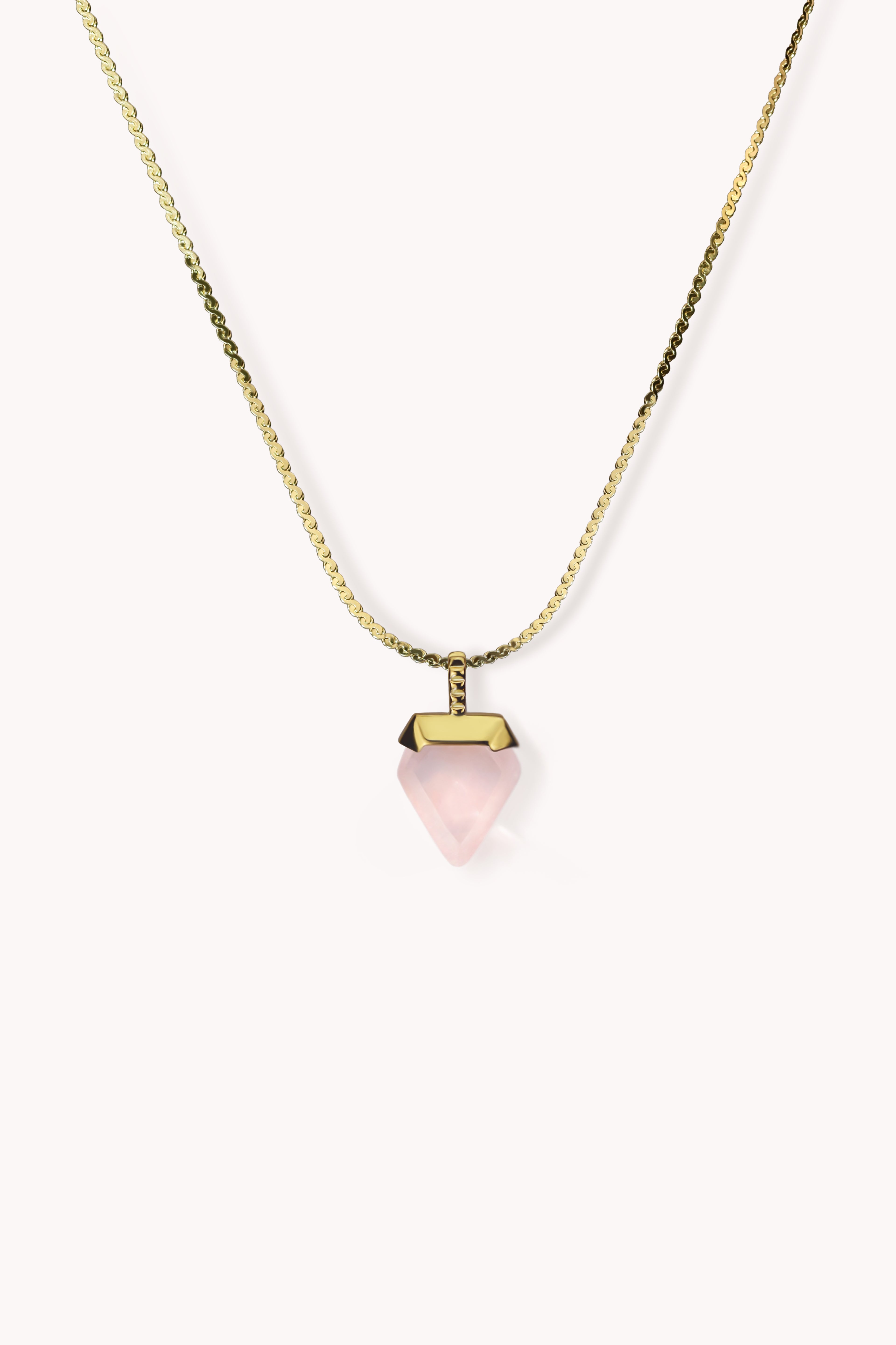inverted triangle rose quartz gold necklace
