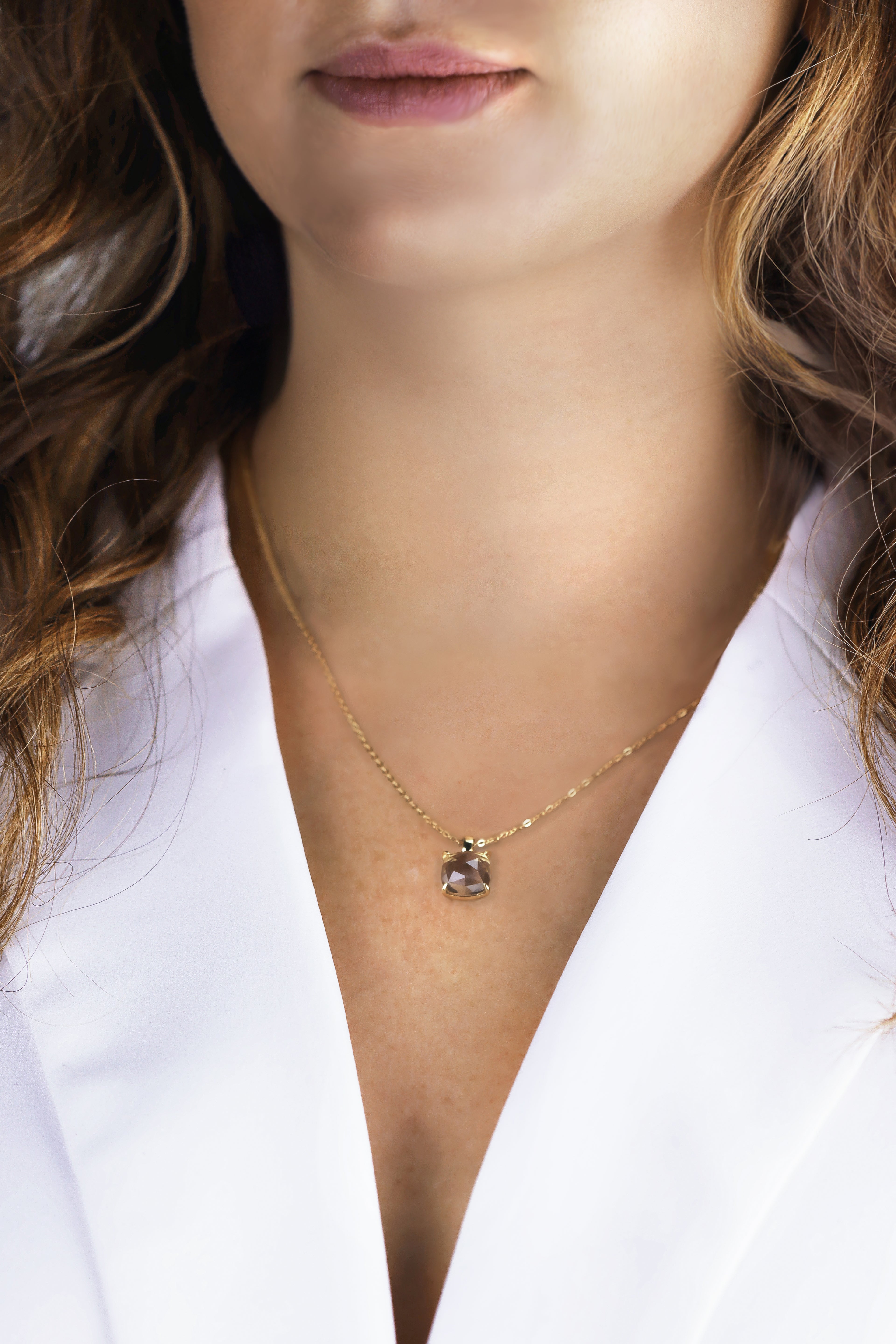 square smoky quartz necklace - gold
