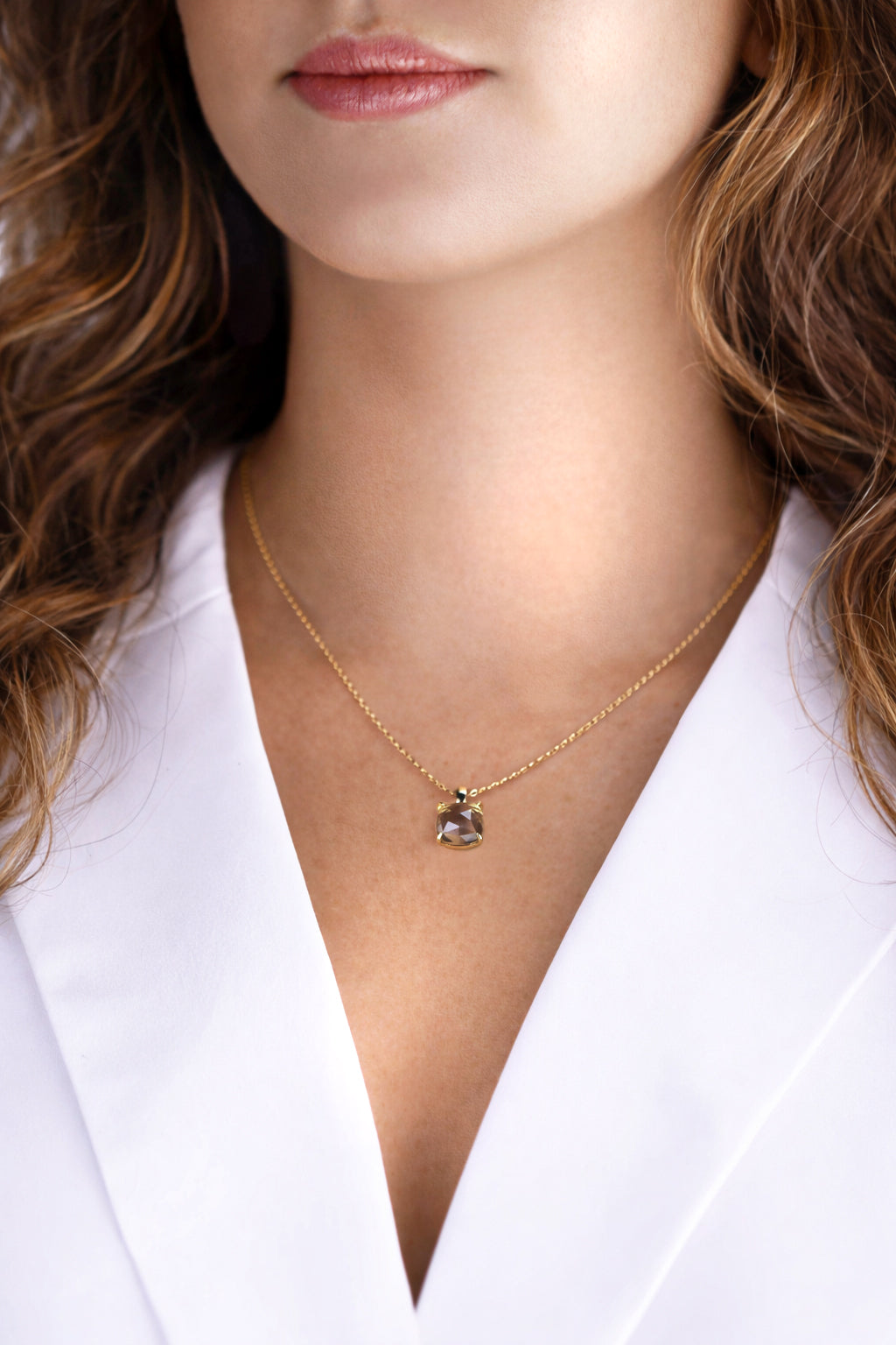 square smoky quartz necklace · gold