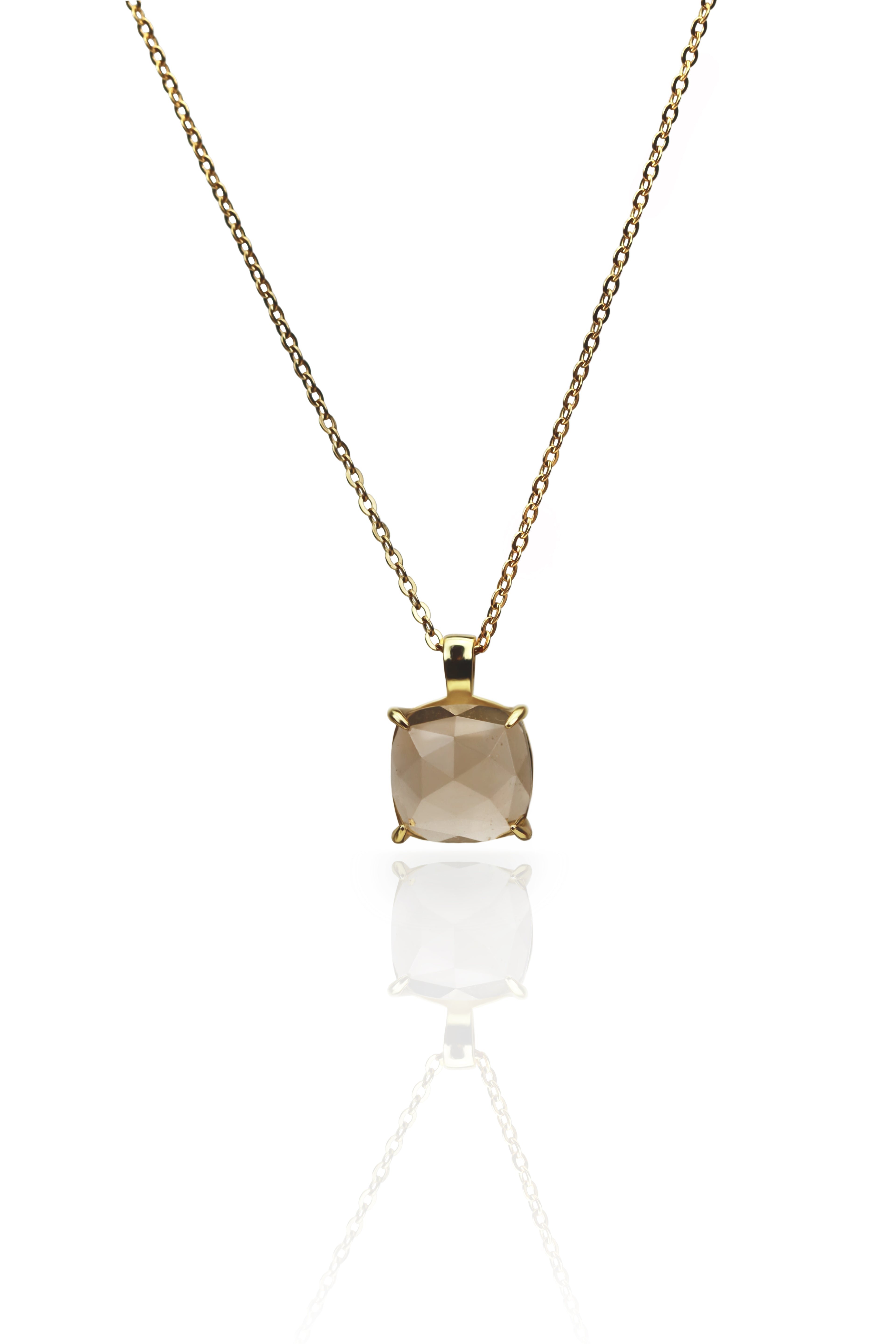 square smoky quartz necklace - gold