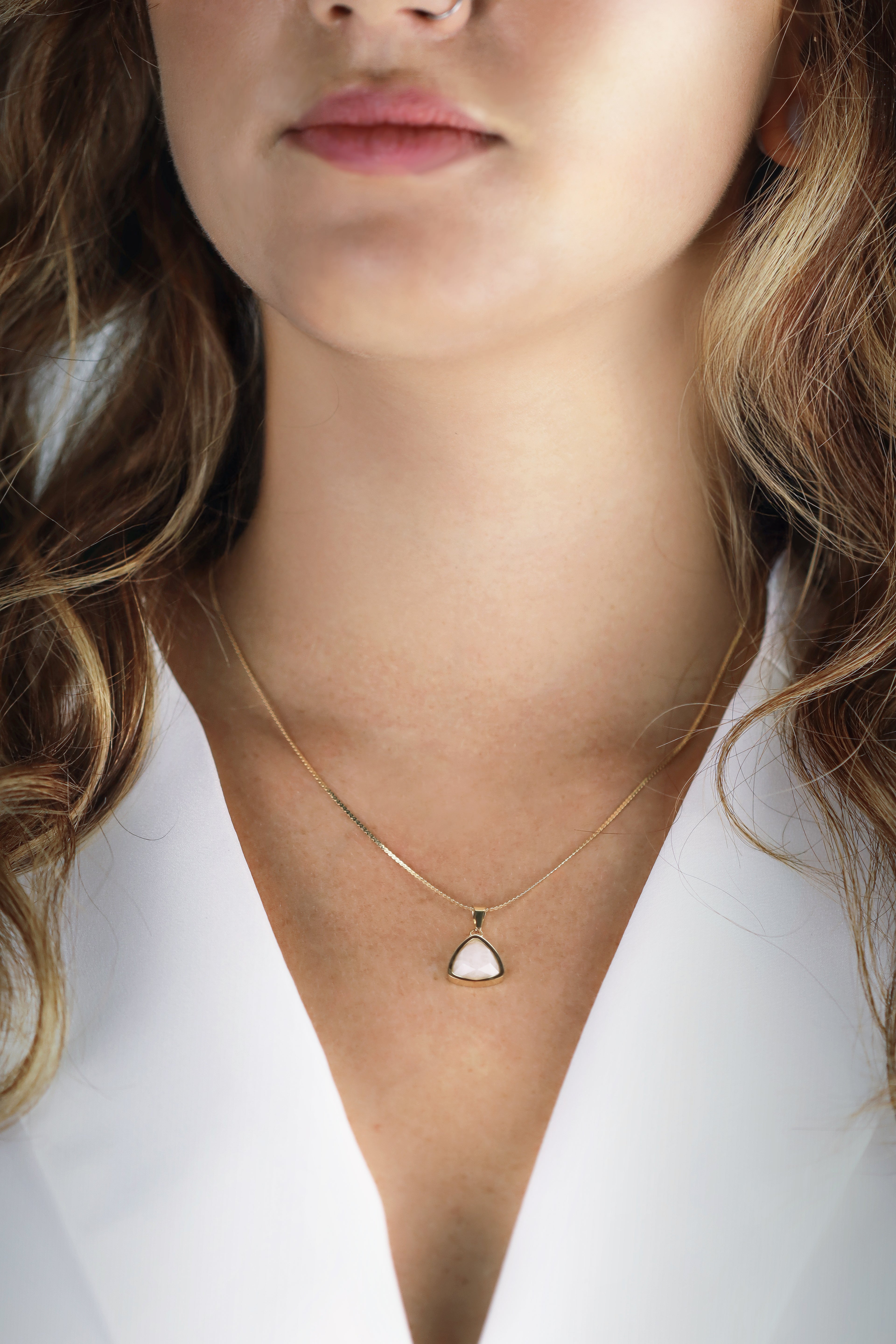 triangle rose quartz necklace - gold