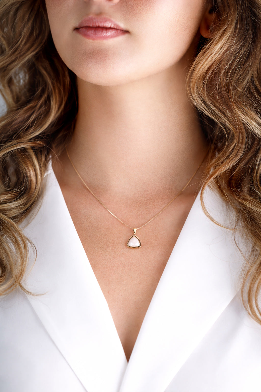 triangle rose quartz necklace · gold